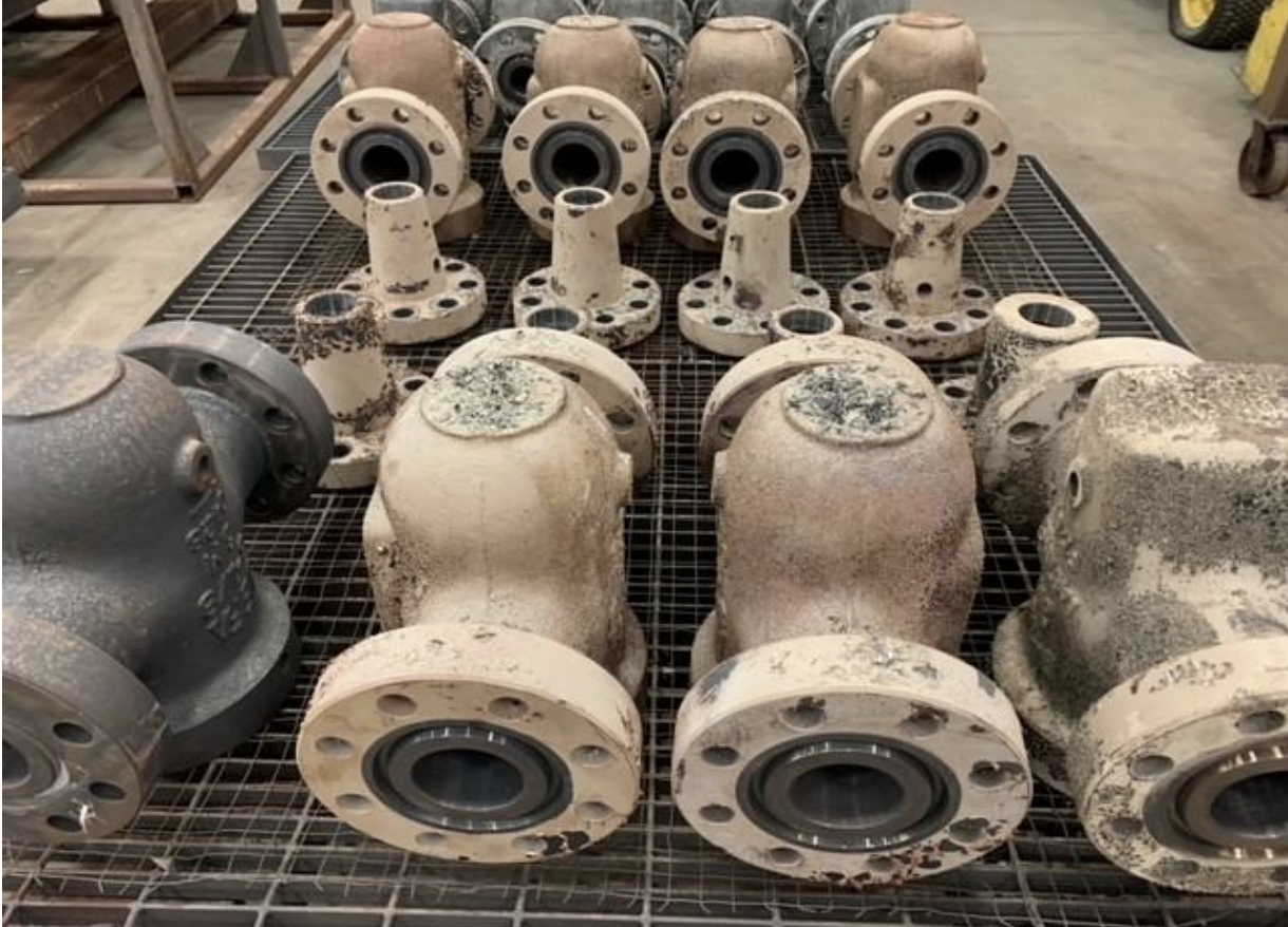 Valves being prepared for coating